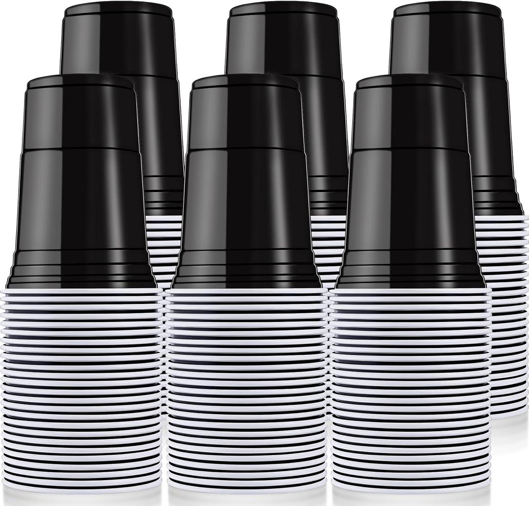 200 Pack Plastic Cups, 16 oz Black Disposable Cups, Stackable Beverage Plastic Cup Bulk for Party, Heavy Duty Drinking Party Cup for Wedding Birthday Picnic (Black)