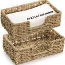 Pumtus 2 Pack Woven Napkin Holders, Seagrass Guest Towel Serving Tray, Fit Napkins 8.2 x 4.7 Inch, Disposable Paper Hand Towel Basket, Rattan Flat Napkin Dispenser for Bathroom Kitchen