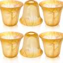 Teenyyou 6 Pcs Bell Shaped Glass Lamp Shade E26 Replacement Globe Ceiling Fan Light Cover with 1-5/8'' Fitter Opening for Chandelier Wall Sconce Pendant Light Bathroom Vanity Fixture (Amber Marble)