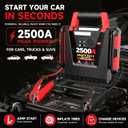 2500A Peak Car Jump Starter with 150PSI Air Compressor, 12V Battery Jump Box for Car, Truck, SUV (Up to 8.0L Gas/Diesel Engines), 20000mAh Portable Power Pack with DC/USB, 500LM Work Light