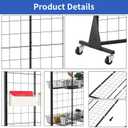 2'x5.5' Ft Gridwall Panel Display Stands Heavy Duty Floor Standing Retail Display Rack with Triangle Base for Retail Art Show With 10 Hooks, Black