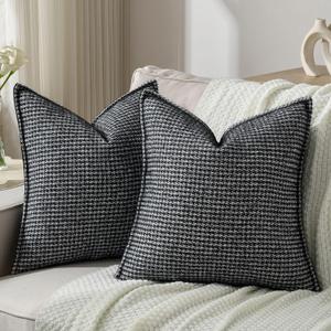 FUTEI Black Decorative Throw Pillow Covers 26x26 Inch Set of 2,Soft Houndstooth Gingham Textured Euro Pillow Sham,Modern Home Decor for Couch Bed Living Room