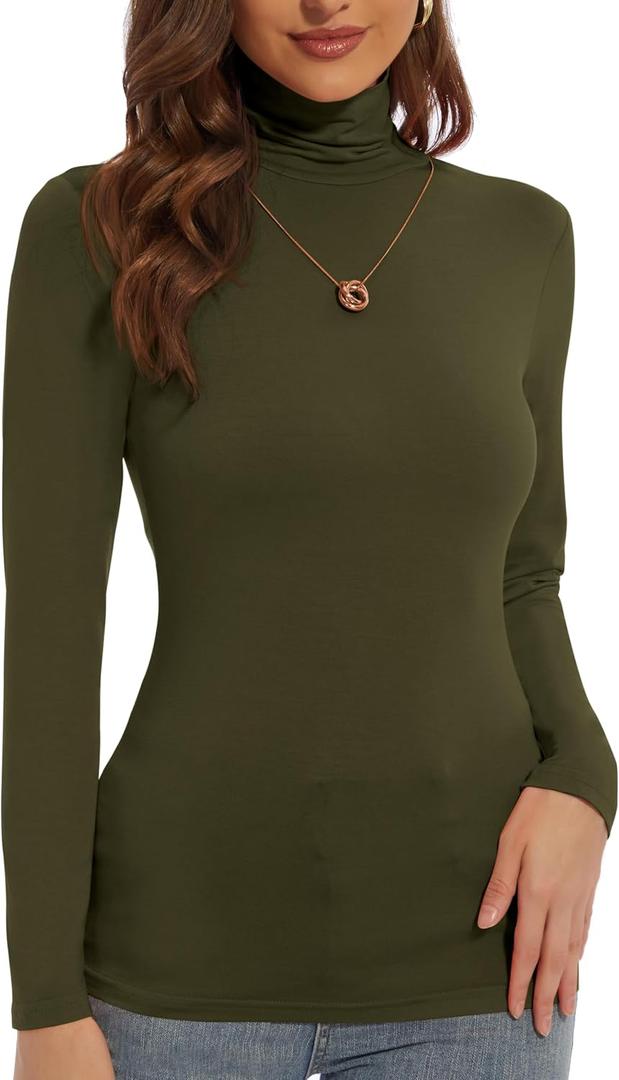 DSPSAM Plus Size Turtleneck Sweaters for Women Army Green Turtle Necks for Womens Long Sleeve Underscrub Mock Turtleneck (Army Green, X-Large)