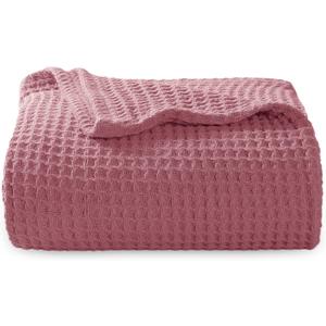 Bedsure 100% Cotton Blanket Twin XL Size for College Dorm - Breathable and Soft, Waffle Weave Twin Blanket for Summer, Dorm Room Essentials, Dusty Rose, 66x90 inches