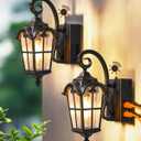 EDISHINE 2 Pack Dusk to Dawn Outdoor Wall Lights, Porch Lights with GFCI Outlet, Retro Black Outdoor Wall Lantern, Waterproof Outside Exterior Light Fixture for Front Door, Patio, Garage, E26 Socket
