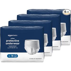Amazon Basics Unisex Protective Underwear with Odor Control, Overnight Absorbency, Large, 56 Count (4 Packs of 14)
