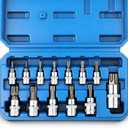 PTSTEL 13Pcs Torx Bit Socket Set T8-T70 CRV Star Sockets 1/4-inch, 3/8-inch & 1/2-inch Drive For Hand Use Work On Cars, Trucks, Appliances, Lawn Equipment, Machinery, and Other Jobs With Storage Case