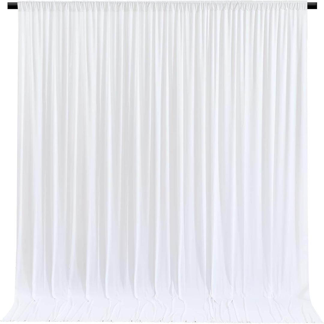 White Backdrop Curtains 10 Panels, 10 Feet Wrinkle-Free Polyester Photography Backdrop Drapes for Wedding Baby Shower Party Background Backdrop Stand- 10FTX40FT