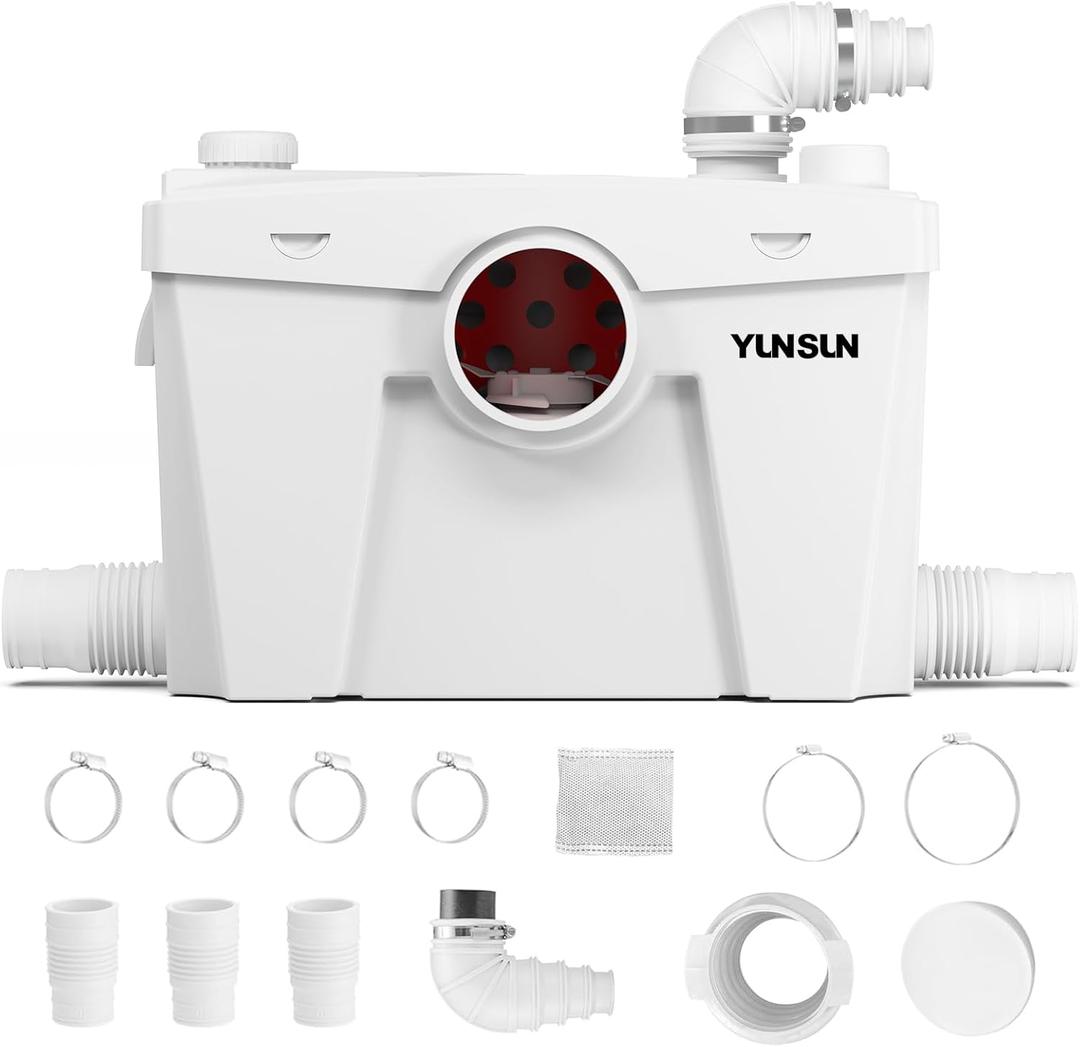 750W Macerator Pump, Macerator Pump for Basement, Toilet Pumps Upflush to 26ft/8m, 1800GPH with 5 Water Inlets & 2 Outlet, Ideal for Basement, Laundry, Sink, and Toilet