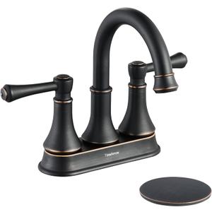 TimeArrow Oil Rubbed Bronze 2 Handle Centerset Bathroom Sink Faucet with Pop up Drain, High Arc Modern 4 Inch Bathroom Vanity Lavatory Faucet for 3 Holes with Brass 360 Swivel Spout, TAF067Y-ORB