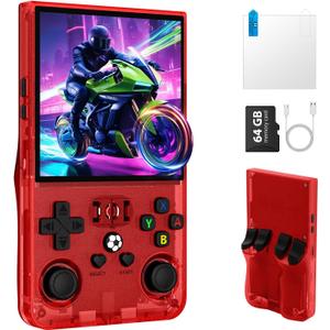 R36MAX Retro Handheld Game Console, Portable Retro Gaming Console 4.0'' IPS HD Screen and Linux System, Support 30+ Emulator and 64GB TF Card Video Game Consoles, 4000mAh Battery (Red 64GB)