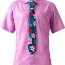 Halloween Cosplay Costume Halloween Costume for Men Pink Printed T-Shirt Headband Purple Tie Set (Pink, XL)