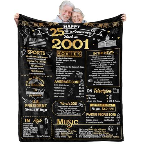 aisdfhsa 25th Anniversary Blanket Gifts Gift for 25th Silver Wedding Anniversary 25 Years of Marriage Gifts for Couple Wife Husband Dad Mom Parents Back in 2001 Throw Blanket 60Lx50W Inch