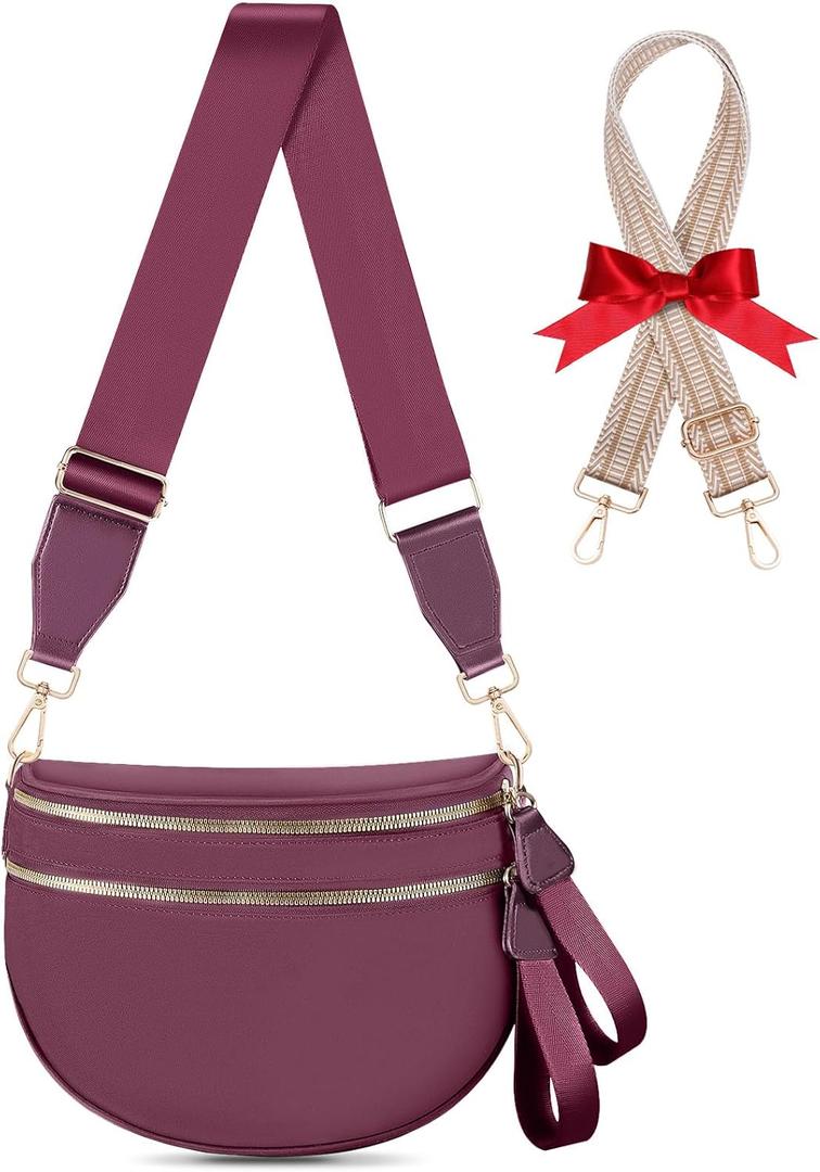 Checkered Crossbody Bag Bum Bags for Women Large Nylon Checkered Purse Fanny Packs Sling Bag, Bonus with a Extra Strap