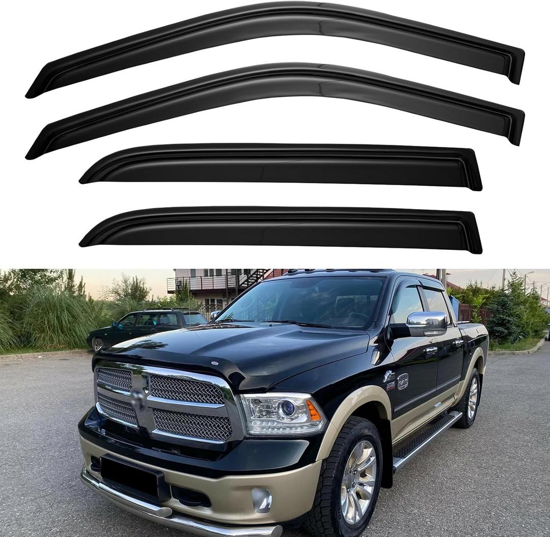 Window Visors Rain Guards for 2009-2018 Dodge Ram 1500 Crew/Mega Cab, Out-Channel Window Vent Wind Shades Deflectors for 2010-2024 Ram 2500 & 3500, 2019-2024 Ram 1500 Classic Body
