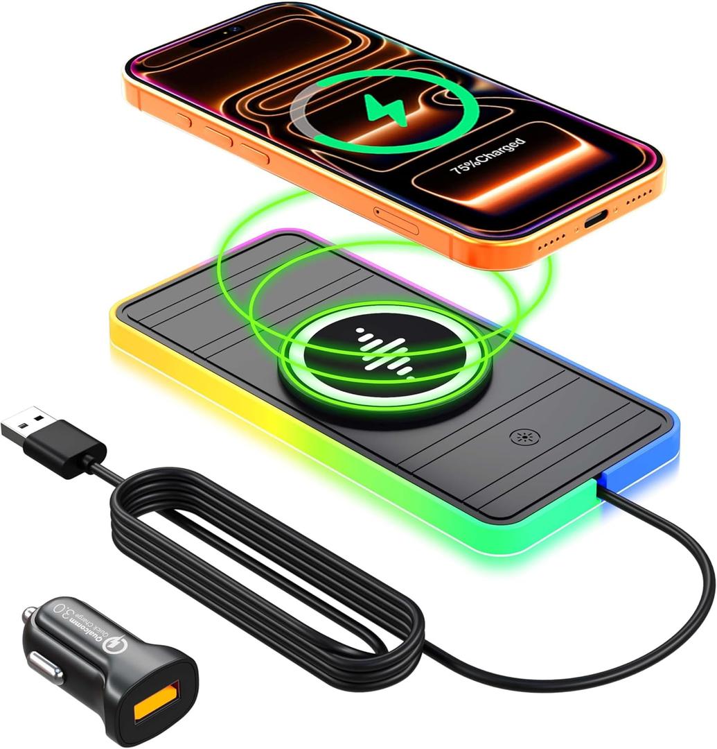Magnetic Wireless Car Charger Pad, LANSEMKU RGB 15W Wireless Car Charging Pad for Magsafe Wireless Charger for Car iPhone 16 15 14 13 12 11 Pro Max, for Samsung Galaxy S24/23/S22/S22+/S22 Ultra (A8)