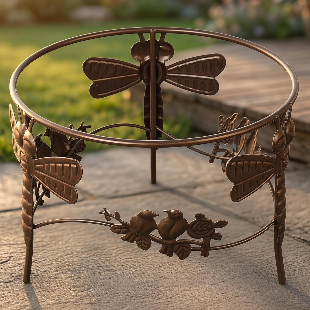 Topadorn Dragonfly & Bird Gazing Ball Stand, 6" Tall Metal Holder for 10" / 12" Globes, Powder-Coated Steel Garden Decor