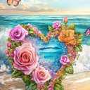 Pavemlo 5D Diamond Art Kits for Adults Love on The Sea, Full Drill Diamond Art Flowers Pictures Paint with Diamonds, DIY Cross Stitch Jewel Art Rhinestone Craft for Home Wall Decor 12x16 Inch