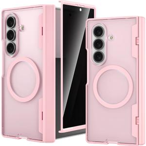 Ruky for Z Fold 7 Case, [Compatible with MagSafe] with Built-in Privacy Screen Protector & Hinge Protection, Protective Translucent Hard Magnetic Magnet Phone Case for Samsung Galaxy Z Fold 7, Pink