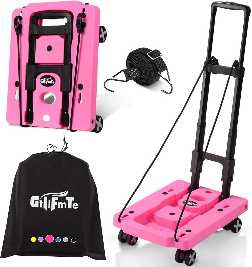 GtIiFmTe Foldable Hand Truck, Lightweight Luggage Cart for Airport Car Seat
Compact Folding dolly with Rotating swivel wheel,storage size12×15.7×4.1",300lbs Load,Upright Lock Handle with 3bungee cords