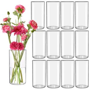 12 Pcs 4 x 8 Inches Clear Glass Cylinder Vases, Bulk Sell of Table Flower Vases for Home, Wedding Centerpieces,Party, Anniversary Ceremony. (12 Pcs 4 x In8ches)