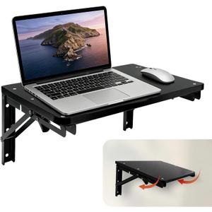 Wooden Folding Shelf Wall Mounted for Small Space, Wall Table for Living Room Bedroom Decor, Home Office Floating Fold Down Desk, Media Shelves with Heavy-Duty Brackets Holds Up to 55lbs Black (16.5in)