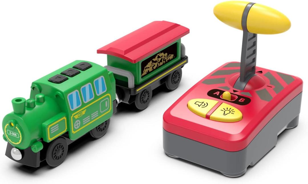 Battery Operated Locomotive Train Set for Wooden Train Track, Electric Remote Control Magnetic Vehicles Toy Powerful Engine Light Train Cars Toy Sets for Kids Toddler Gift