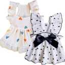 QWINEE 2pc Cute Heart Pattern Dog Dress Ruffle Trim Princess Dress Cat Vest Dress Lace Trim Summer Dress Pet Clothes for Small Medium Cats Dogs Kitten Puppy Black Multi Large