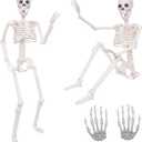 2 Pack 36"Halloween Skeleton with 1 Pair Realistic Plastic Skeleton Hands,Life Size Human Skeleton with Full Body Posable Joints for Halloween Decor Yard Patio Lawn Garden Spooky Party Decoration