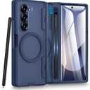 Caka for Samsung Galaxy Z Fold 6 Case [Thinner S Pen Holder Slot] [Magnetic Charging] [Hinge Protection] [Built-in Screen Protector] Translucent Hard Shockproof Magnet Phone Cover for Zfold 6 - Blue