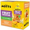 Motts Fruit Smoothies Vanilla Peach, 4.2 oz clear pouches, 8 Pack, Made With Milk, Made With Real Fruit, Good Source of Calcium, On-the-Go, BBD: 06/03/26