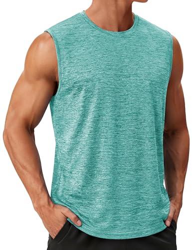 TACVASEN Men's Sleeveless Tee Shirt Quick Dry Workout Gym Tank Tops Summer Cooling Bodybuilding Muscle Shirts Light Green XL