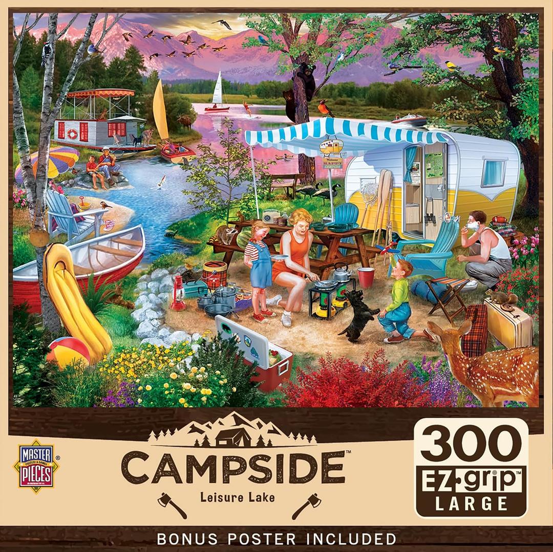 MasterPieces - 300 Piece Jigsaw Puzzle, Large EZ Grip Shapes, Leisure Lake, Fun for Adults, Seniors, Family, Kids, Non-Glare Finish, 18"x24"