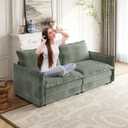 KEIKI 75" Corduroy Sofa Cloud Couch, Upholstered Deep Plush Loveseat, 2 Seat Couch with Tufted Backrests for Living Room Bedroom Office Apartment, Green