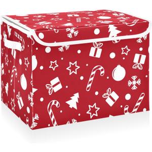 CaTaKu Large Fabric Storage Bins With Lids, Red Christmas Tree Storage Boxes With Handles for Organizing Clothes, Collapsible Storage Cube Bins Baskets for Shelves