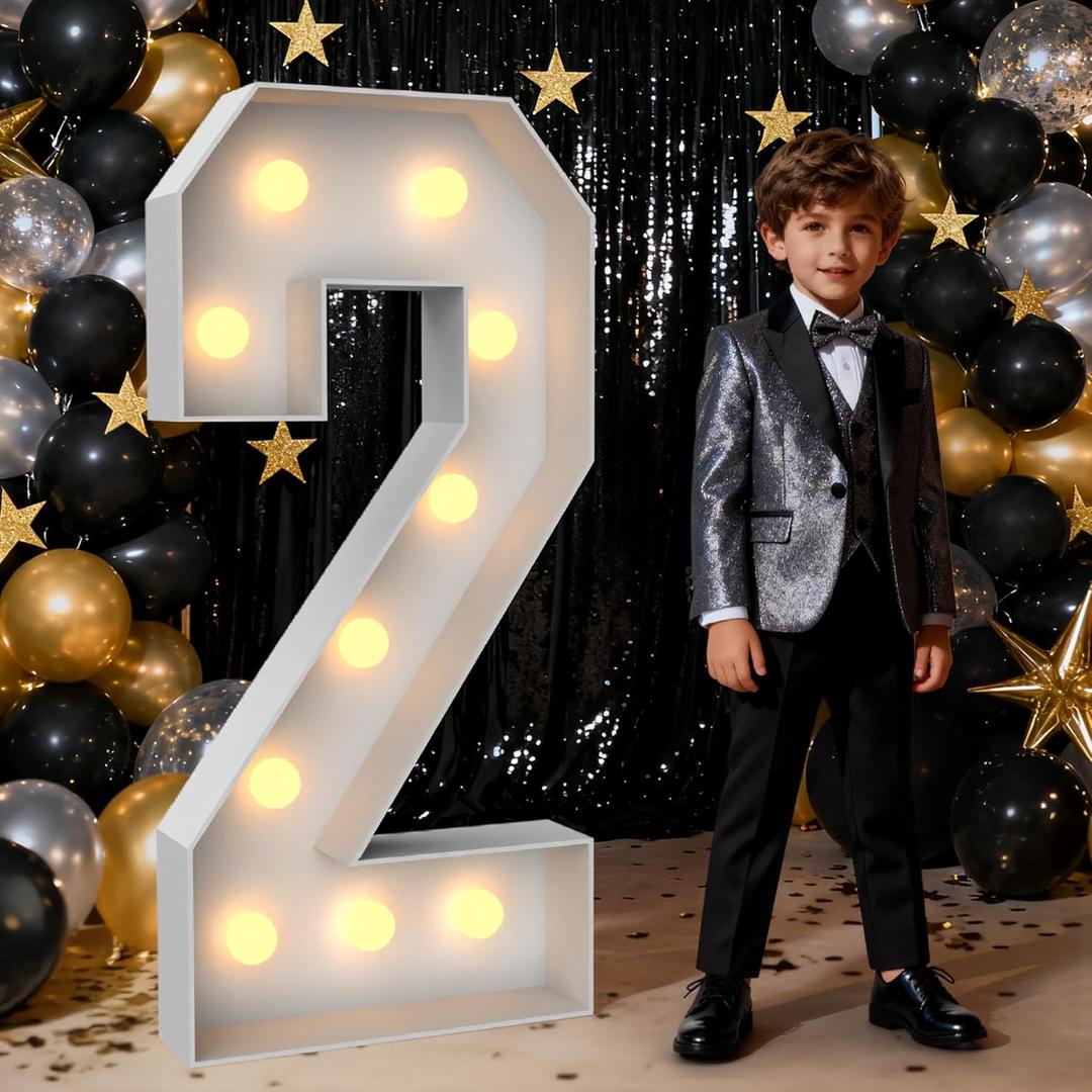Light up Numbers 3ft Number 2 Marquee Light up Numbers for Party Pre-Cut Foam Board Big 2 Lights Number Sign for Birthday Christmas Prom Wedding Baby Shower Engagement Graduation Party Backdrop Decor