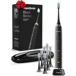 Aquasonic Black Series Ultra Whitening Toothbrush  ADA Accepted Electric Toothbrush- 8 Brush Heads & Travel Case  40,000 VPM Electric Motor & Wireless Charging - 4 Modes w Smart Timer (1 Count (Pack of 1))