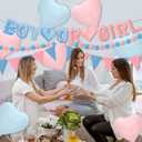 Gender Reveal Banner Set with Pre-Strung 3D Boy or Girl Felt Banner, Pom Pom Garland, Triangle Fabric Bunting, 12 PCS Pink Blue Heart Shaped Balloons, Baby Shower Decorations for Girls Boys Twins