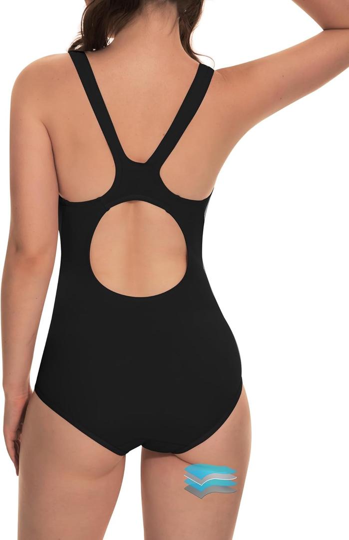 Beautikini Period Swimwear One Piece Leakproof Athletic Racerback Swimsuit Menstrual Sporty Bathing Suit for Teen Girls Women (Small, Black)