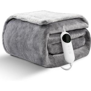Heated Blanket Electric Throw, 50"60" Heated Blanket Throw - Flannel Grey Throw Blanket with 2-8H Time Settings for Bed & Office, Washable Housewarming Gift for Adults & Kids & Pets