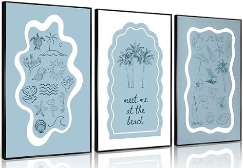 Trendy Coastal Beach Canvas Wall Art Meet Me at the Beach Seashell Palm Granddaughter Painting Picture Wall Decor Preppy Aesthetic Beach Room Decor for Livingroom Bedroom Dorm Holiday Homes Decoration