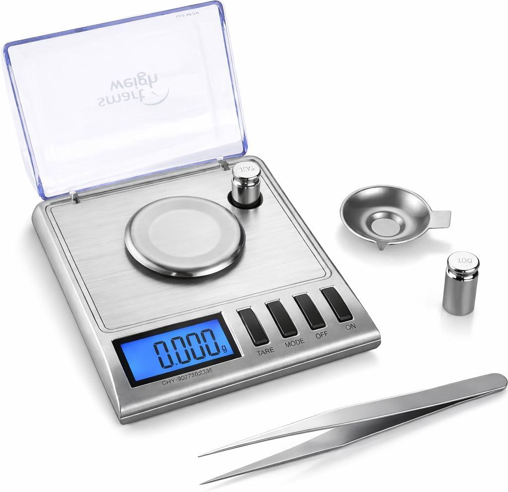 Smart Weigh GEM20-20g x 0.001 Grams, High Precision Digital Milligram Jewelry Scale, Reloading, Jewelry and Gems Scale, Calibration Weights and Tweezers Included