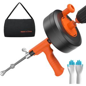 KINGLEV Drain Snake, 50ft Flexible Steel Drain Auger With Drill Adapter, Heavy Duty Sink Plumbing Unblocking Hand Auger, Manual Or Powered for Shower & Bathtub Clogs-No auto retract or feed