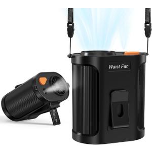 Portable Waist Fan with Mist, Waist Fan Clip on Wearable Belt, 14800RPM 5 Speeds Strong Airflow, 2 Mist Modes, 18Hrs Fast Cooling, Rechargeable 5-in-1 neck Fan for Outdoor Hiking Camping Jobsite