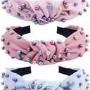 COCIDE 6 PCS Headbands for Women Colorful Pearls Knotted Headbands for Girls Cross Knot Twisted Hairband Turban Hair Band Hair Accessories Gift for Women (Purple,Pink,Blue)