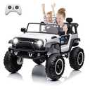 24V 2 Seater Kids Ride On Car, 4 Wheeler Truck Ride On Toys for Big Kids with 5.5MPH Max Speed, Remote Control, Accelerator Pedal, Treaded Tires, Steering Wheel, Music and Story, White