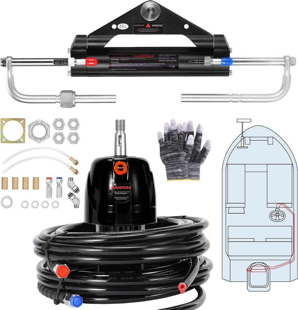 150HP Outboard Hydraulic Steering Kit, Hydraulic Steering System Consists of a Hydraulic Cylinder, a Steering Pump, Hydraulic Hoses and Installation Accessories,Suitable for Outboard Motors