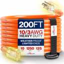 200ft Outdoor/Indoor Extension Cord 10/3 Gauge Ultra Heavy Duty 3 Prong SJTW, Waterproof, Flexible Cold-Resistant Long Power Cord,10A 125V 1250W, Orange by LifeSupplyUSA