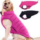 Lelepet Reversible Dog Coat Waterproof Dog Jacket Windproof Puffer Vest for Winter Warm Lightweight Coats for Large Dogs Adjustbale Hook & Loop Pet Apparel with Leash Hole, Golden Retriever, 3XL (Rose Red)