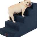 EHEYCIGA Dog Stairs for High Bed 22.5" H, 5-Step Dog Steps for Bed, Pet Steps for Small Dogs and Cats, Non-Slip Balanced Pet Ramp Indoor, Navy Blue